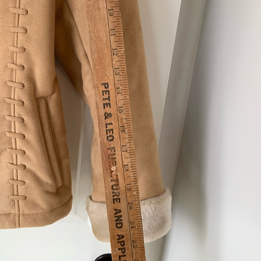 Y2K Braetan Coat Women's Faux Suede Fur Lined Pockets Tan Zip Penny Lane Sz M - Picture 13 of 15
